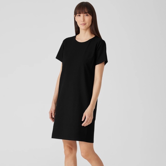 Eileen Fisher organic cotton jersey shirt dress black medium M - Picture 1 of 8